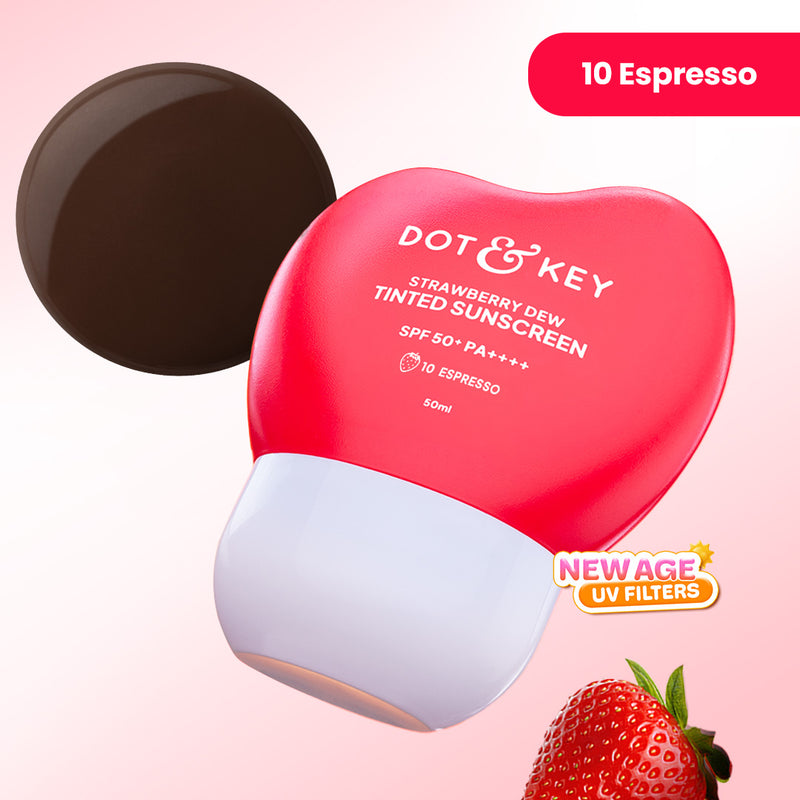 Strawberry Dew Tinted Sunscreen SPF 50+ PA++++ With New-Age UV Filters — 50 ml — Espresso - 10 Very Rich with Cool Undertone