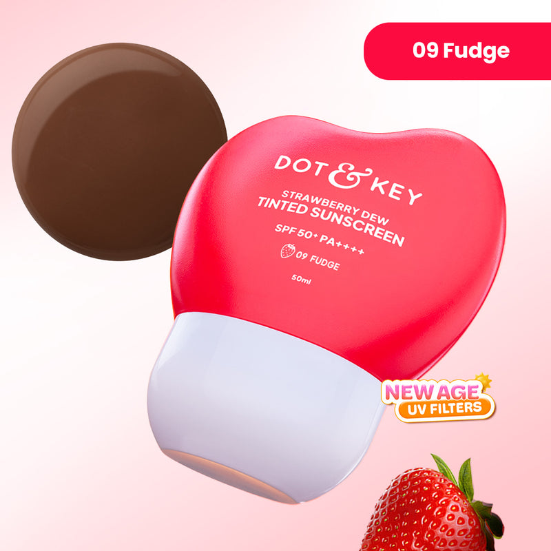Strawberry Dew Tinted Sunscreen SPF 50+ PA++++ With New-Age UV Filters — 50 ml — Fudge-09 Very Rich with Warm Undertone
