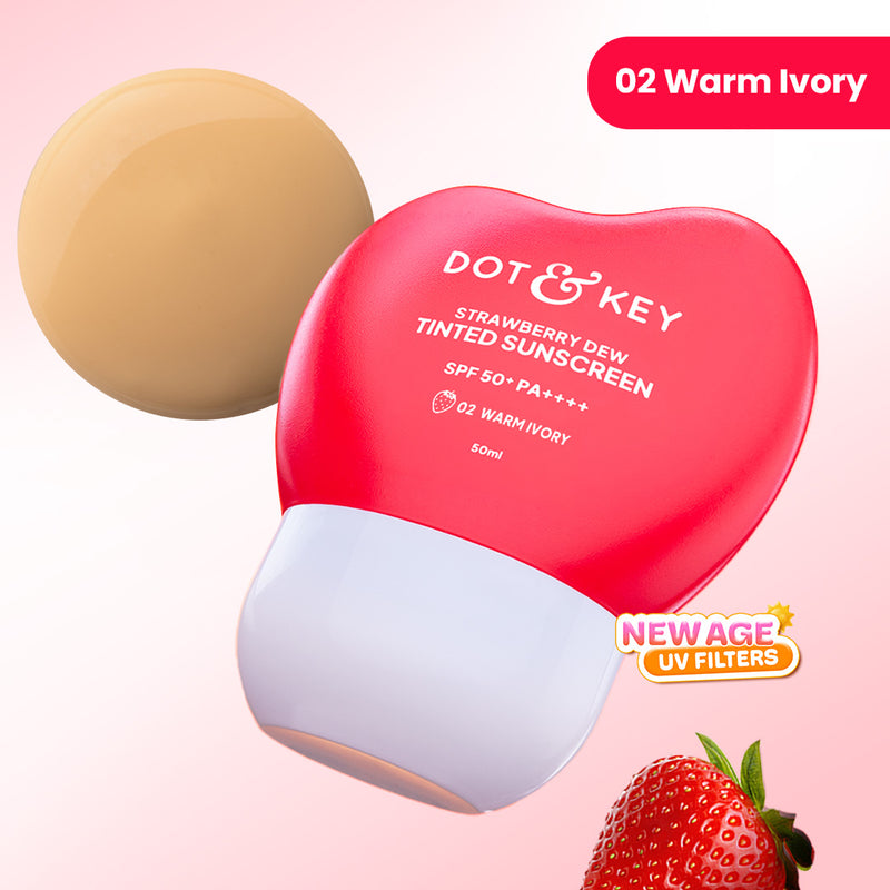 Strawberry Dew Tinted Sunscreen SPF 50+ PA++++ With New-Age UV Filters — 50 ml — Warm Ivory - 02 Light with Warm Undertone