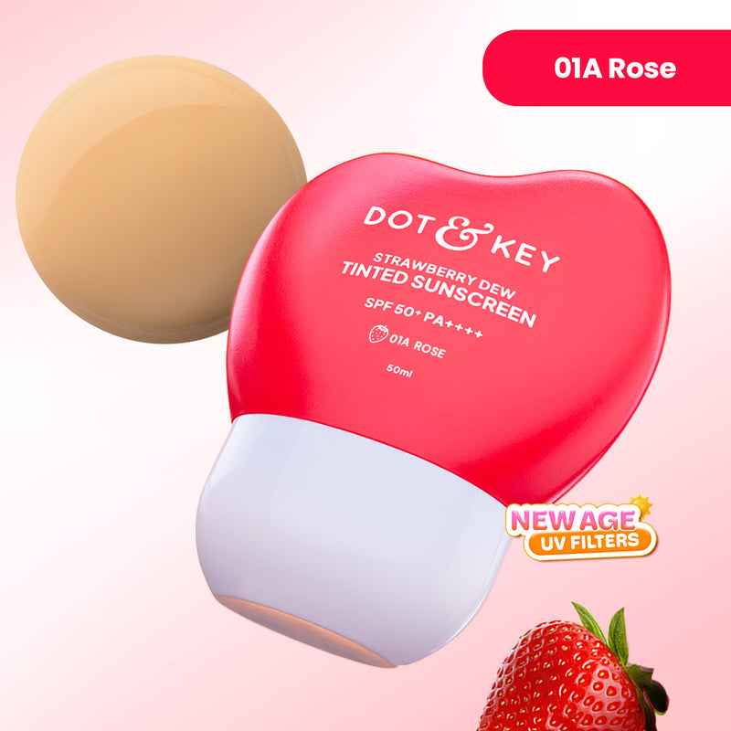 Strawberry Dew Tinted Sunscreen SPF 50+ PA++++ With New-Age UV Filters — 50 ml — Rose - 01A Light with Neutral Undertone
