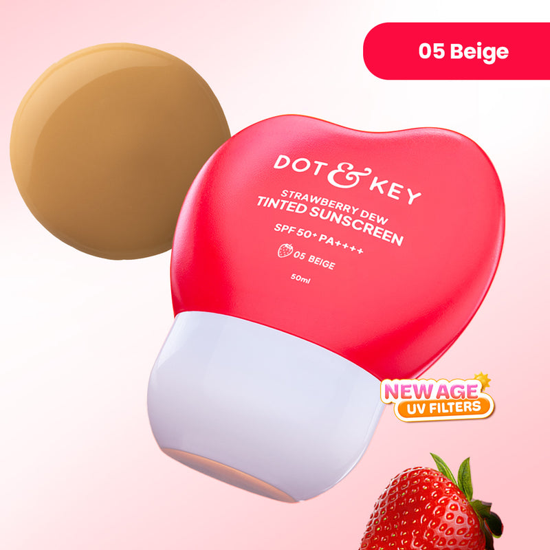 Strawberry Dew Tinted Sunscreen SPF 50+ PA++++ With New-Age UV Filters — 50 ml — Beige - 05 Medium with Warm Undertone