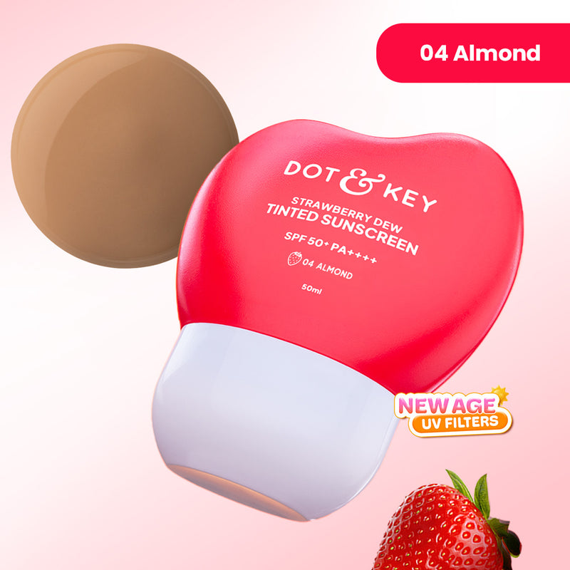 Strawberry Dew Tinted Sunscreen SPF 50+ PA++++ With New-Age UV Filters — 50 ml — Almond - 04 Medium with Cool Undertone