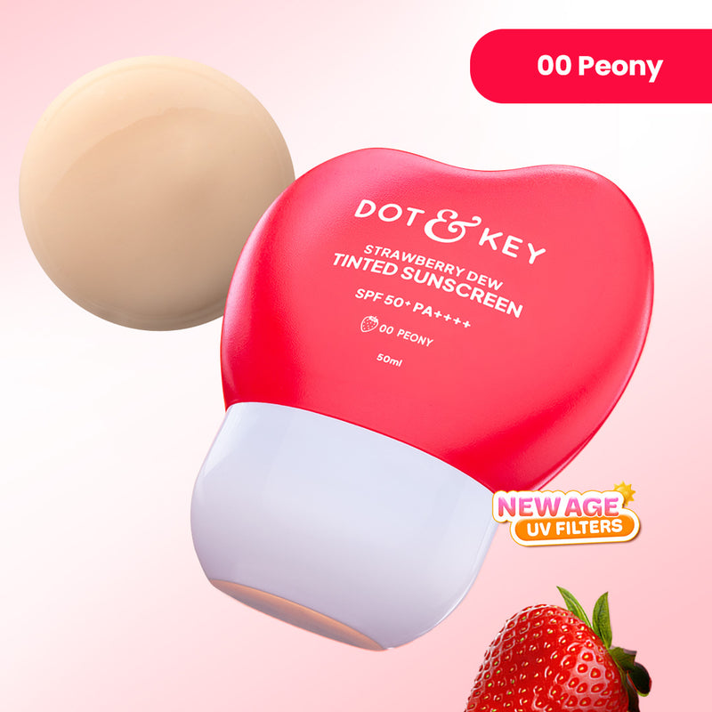 Strawberry Dew Tinted Sunscreen SPF 50+ PA++++ With New-Age UV Filters — 50 ml — Peony - 00 Very Light with Cool Undertone