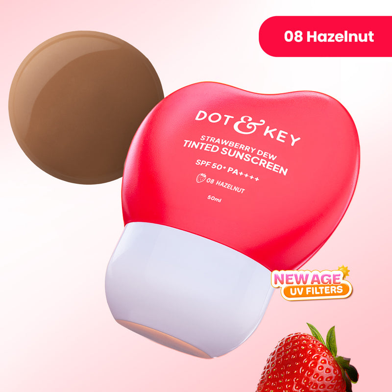 Strawberry Dew Tinted Sunscreen SPF 50+ PA++++ With New-Age UV Filters — 50 ml — Hazelnut - 08 Rich with Neutral Undertone