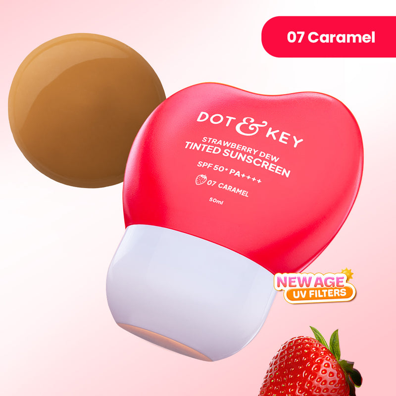 Strawberry Dew Tinted Sunscreen SPF 50+ PA++++ With New-Age UV Filters — 50 ml — Caramel - 07 Rich with Warm Undertone
