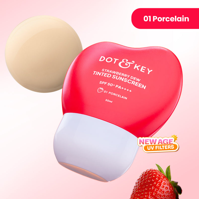 Strawberry Dew Tinted Sunscreen SPF 50+ PA++++ With New-Age UV Filters — 50 ml — Porcelain - 01 Very Light with Warm Undertone