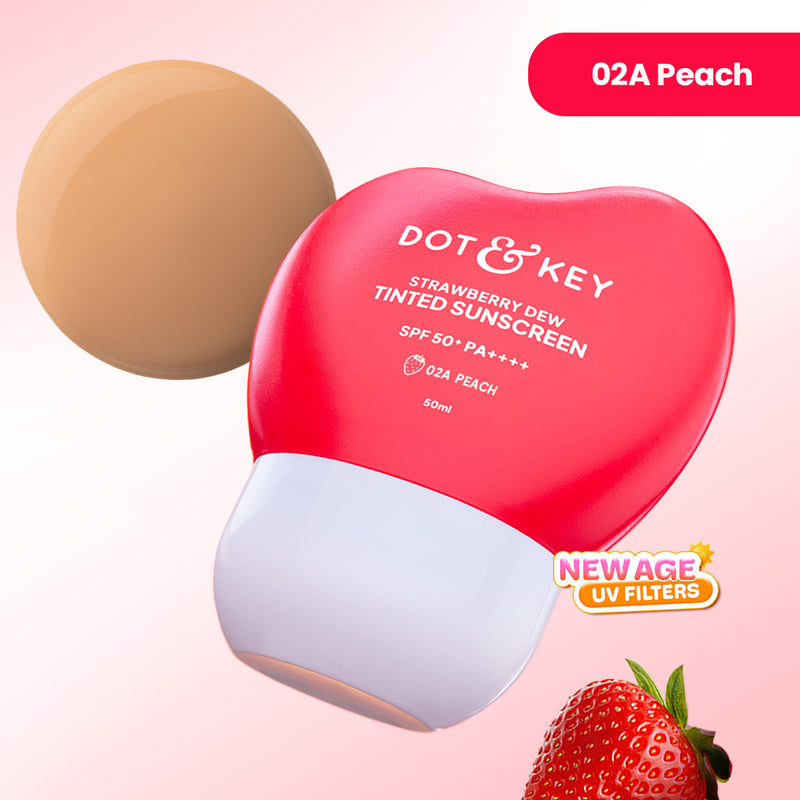 Strawberry Dew Tinted Sunscreen SPF 50+ PA++++ With New-Age UV Filters — 50 ml — Peach - 02A Light with Neutral Undertone